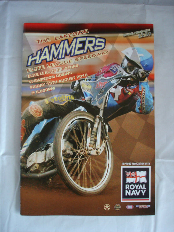 Lakeside Hammers Programme  - 13th  August 2010 - Swindon Robins