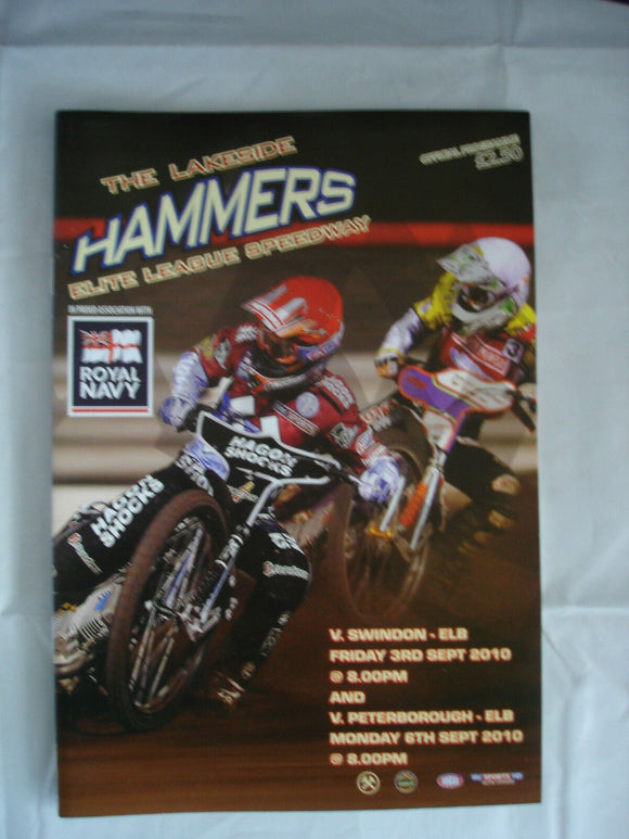Lakeside Hammers Programme  - 3rd and 6th September 2010 - Swindon Peterborough
