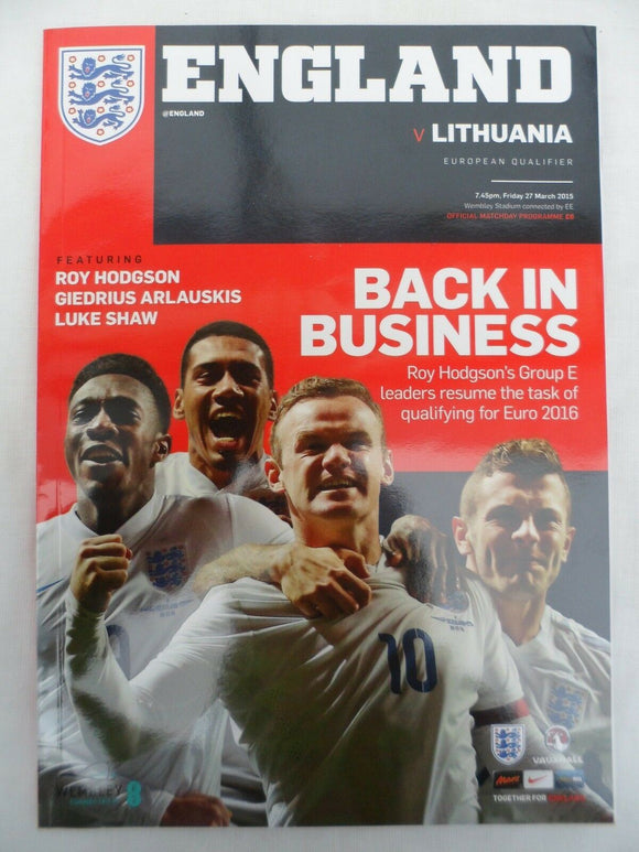 England v Lithunia Euro qualifer match 27.03.15 at Wembley, Programme