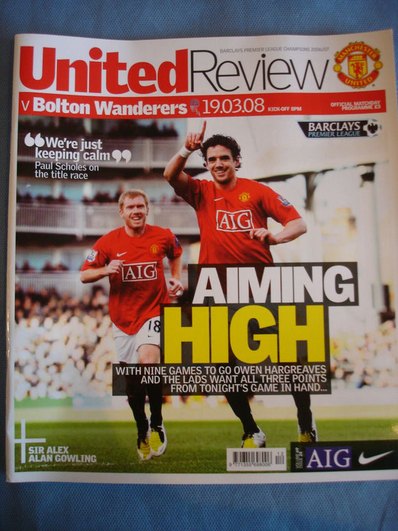 Manchester United programme United Review - 19.03.08 - Bolton Wanderers