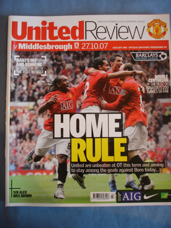 Manchester United programme United Review - 27.10.07 - Middlesbrough