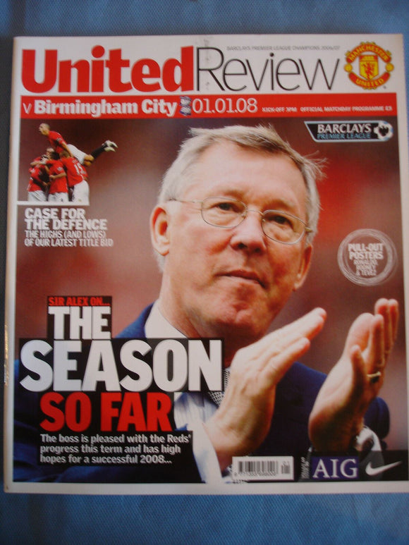 Manchester United programme United Review - 01.01.08 - Birmingham City