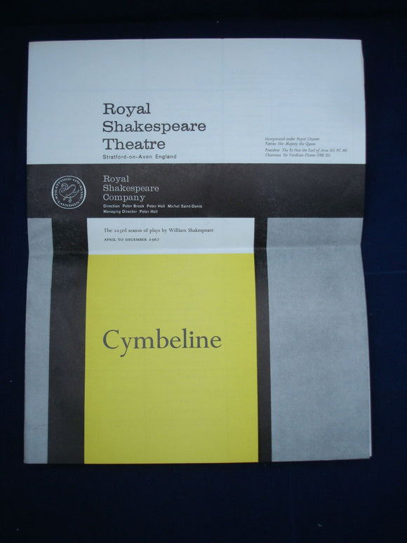 royal shakespeare theatre programme - Cymbeline - Stratford on Avon 1962