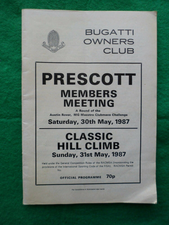 PRESCOTT May 1987 Bugatti Owners Club Motor Racing Official Programme