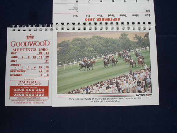 Horse Racing - Goodwood - Desk Calendar - Meetings 1990