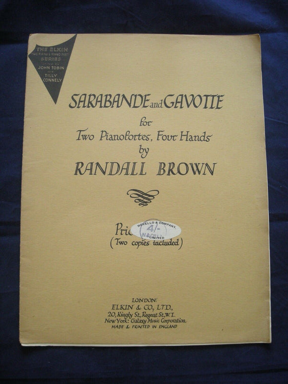 Sarabande and Gavotte - Randall Brown - Vintage Sheet Music - Piano Duet