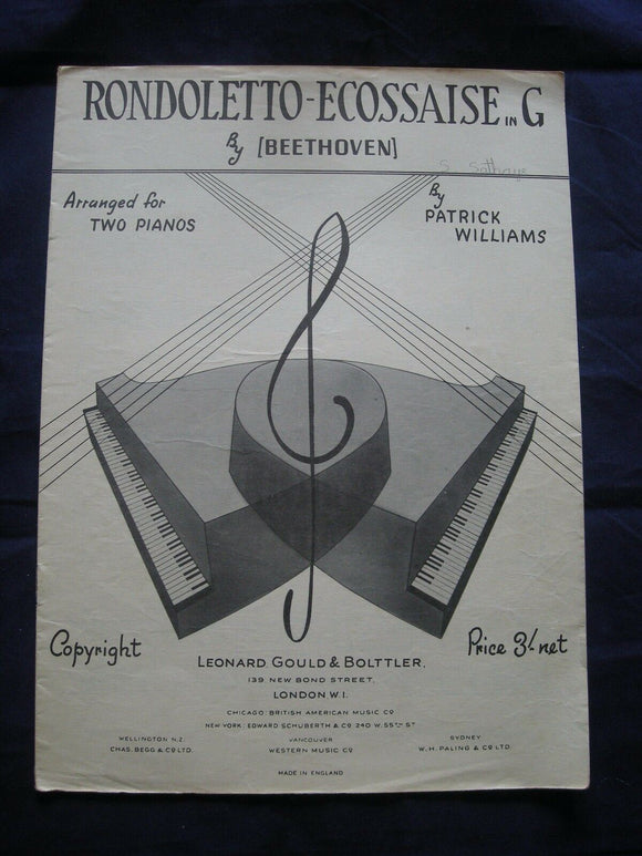 Rondoletto Ecossaise in G - Williams - Vintage Sheet Music - Piano Duet