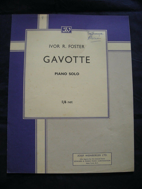 Gavotte - Piano Solo - Ivor Foster - Vintage Sheet Music -