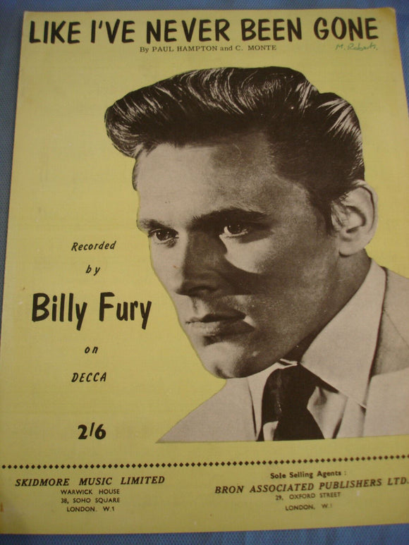 Billy Fury - Like I've never been gone - Vintage sheet music