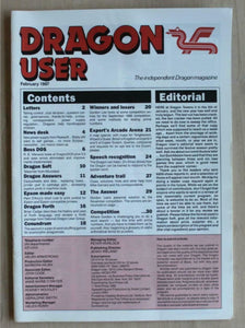 Vintage - Dragon User Magazine - February 1987 -  contents shown in photographs