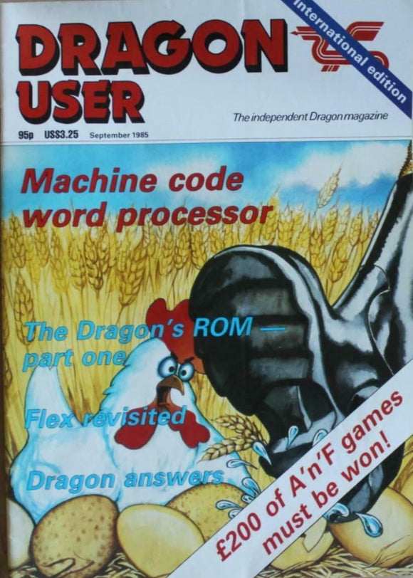 Vintage - Dragon User Magazine - September 1985 -  contents shown in photographs