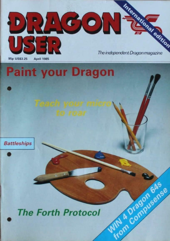 Vintage - Dragon User Magazine - April 1985 -  contents shown in photographs