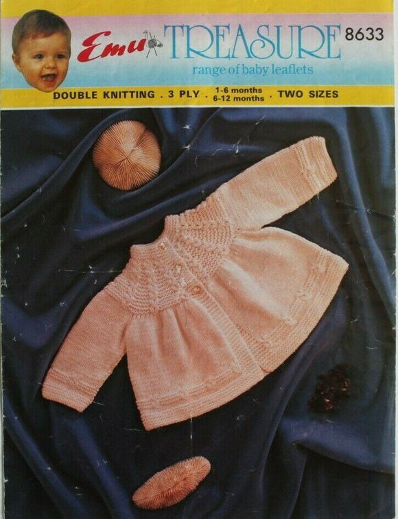 Vintage baby babies cardigan knitting pattern - 1 - 12 months - Emu - 24