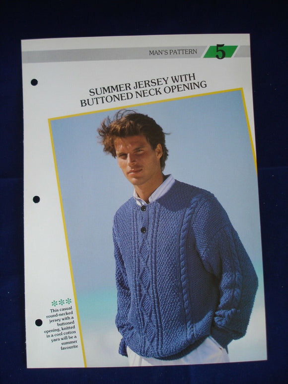 Button neck summer jersey Men's jumper knitting pattern 36 - 40 in chest