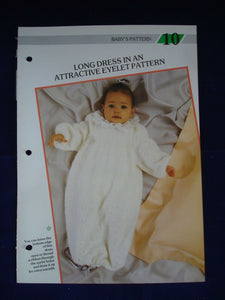 long dreess in eyelet pattern Baby's  knitting pattern 19 - 20 in chest