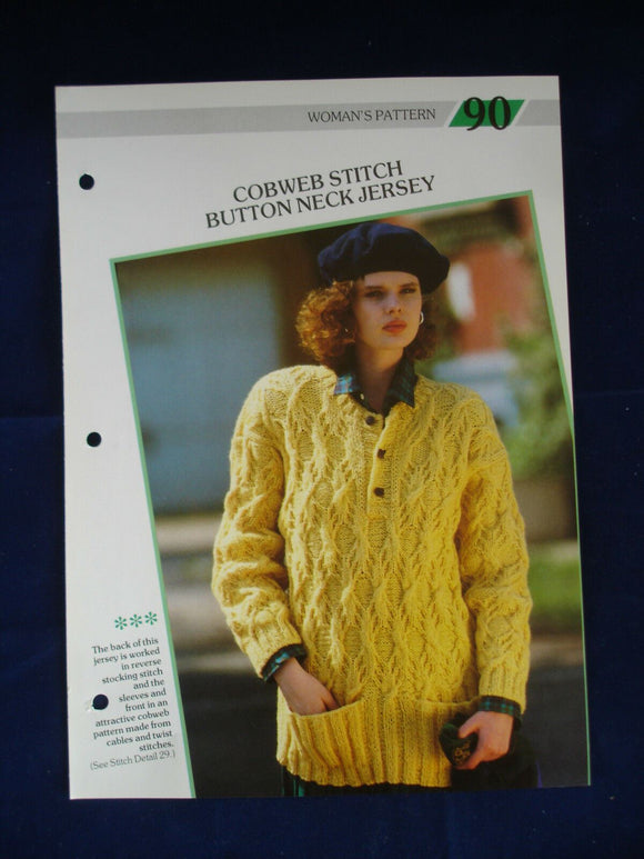 Cobweb stitch button neck ladies jumper knitting pattern 32-38 in bust