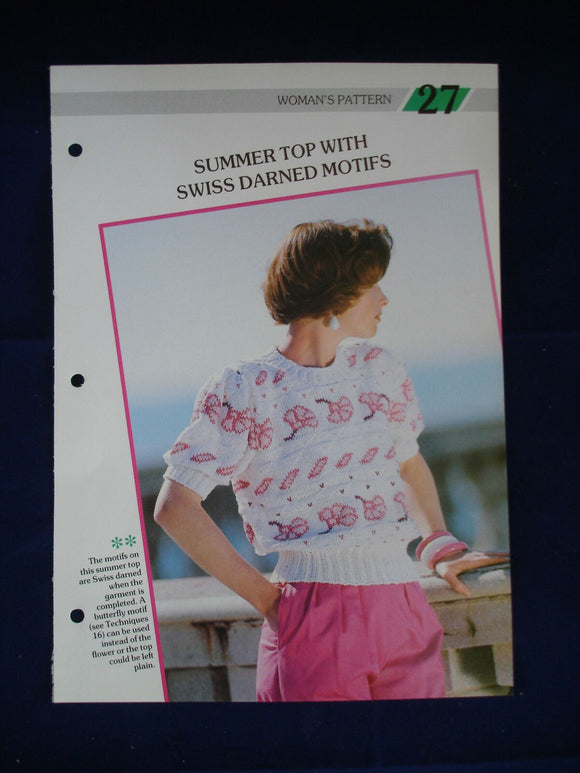 Darned motif summer top  ladies jumper knitting pattern - 34 - 36 in bust