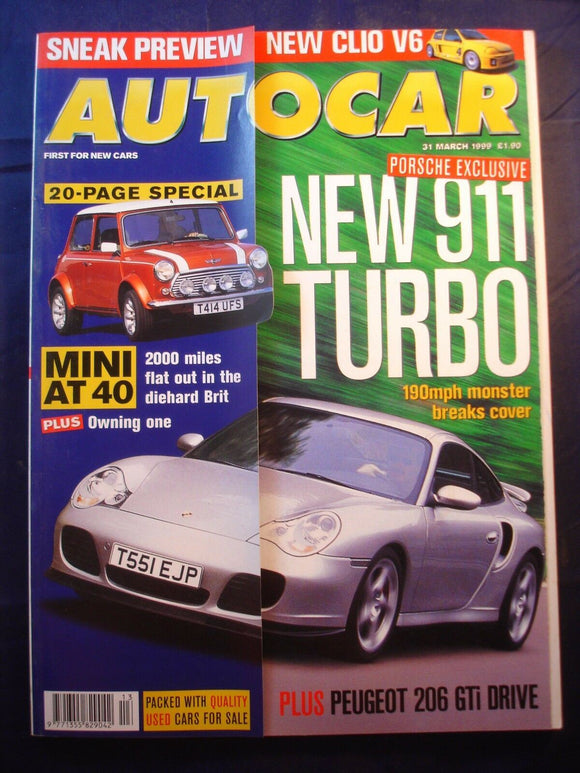 Autocar - 31st  March 1999 - 911 Turbo - Mini - Clio V6 - 206 GTI