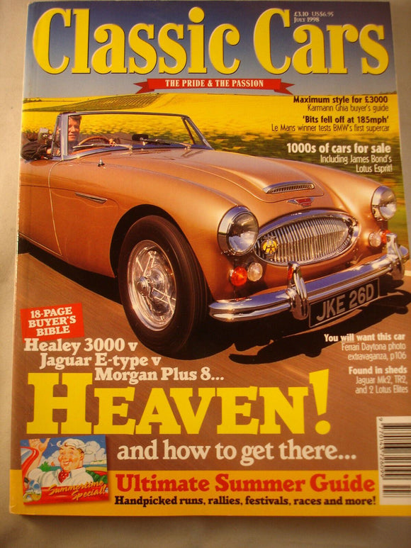 Classic Cars magazine - July 1998 - karmann - Jaguar - Morgan - Healey