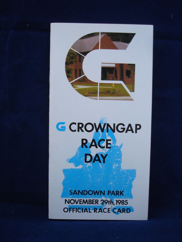 Horse racing - Race Card - Sandown - November 29th 1985 - Crowngap race day