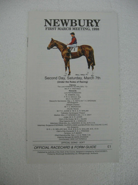 Horse racing - Race Card - Newbury - March 7  1998 -