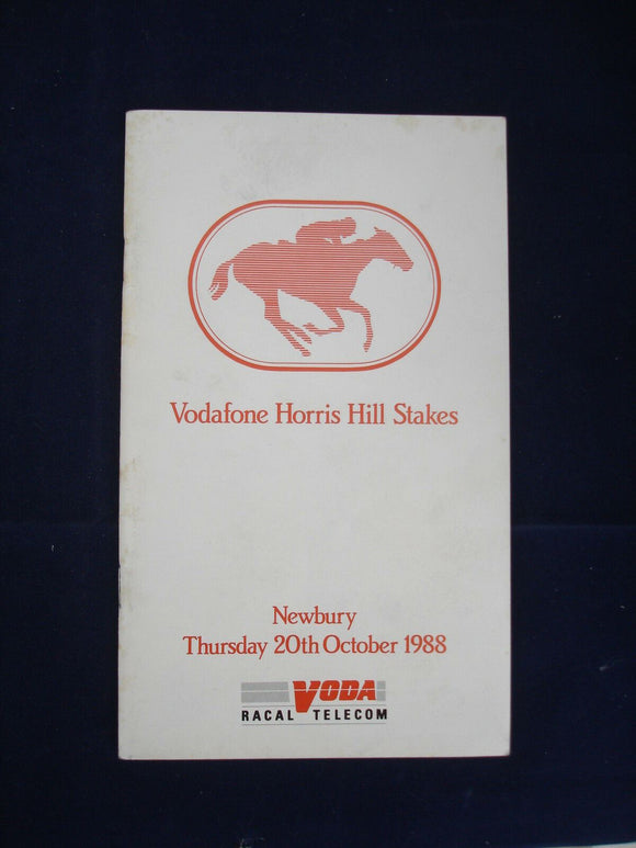 X - Horse racing - Race Card - Newbury - 20 October 1988 - Vodafone Horris Hill