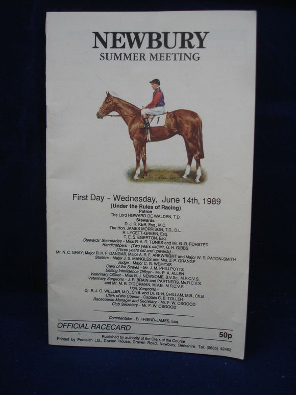 Horse racing - Race Card - Newbury - June 14th 1989