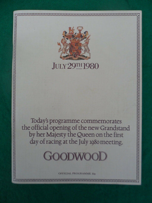 X - Horse racing - Race Card - Goodwood - 29 July 1980 - Spillers stewards cup