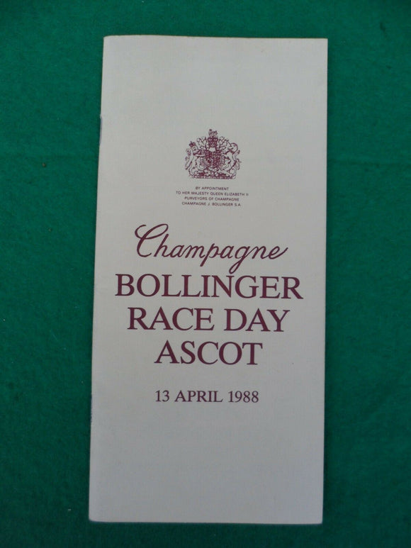 X - Horse racing - Race Card - Ascot - 13 April 1988 - Bollinger