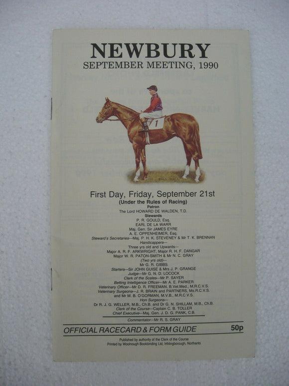 Horse racing - Race Card - Newbury - September 21 1990