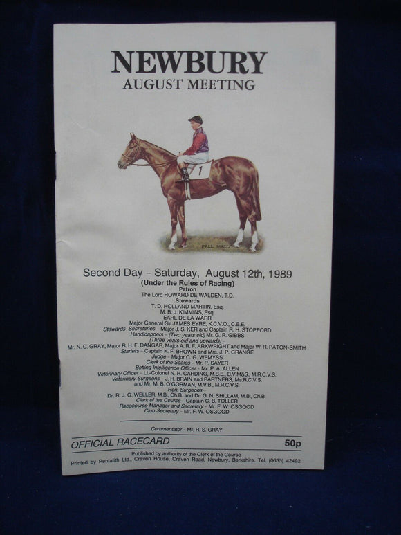Horse racing - Race Card - Newbury - August 12th 1989