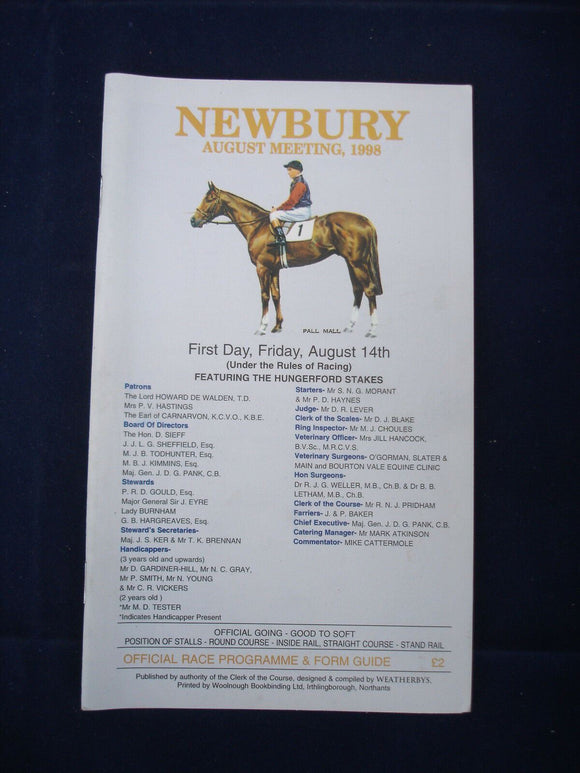 X - Horse racing - Race Card - Newbury - 14 August 1998