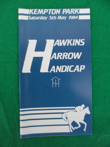 X - Horse racing - Race Card - Kempton - 5 May 1984 - Hawkins Harrow