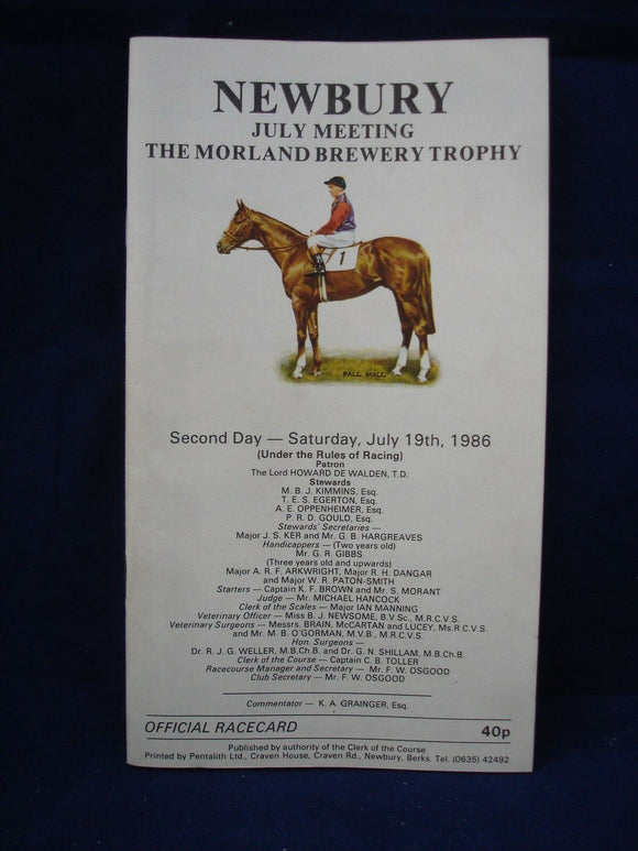 Horse racing - Race Card - July 19th 1986 - Morland Brewery Trophy