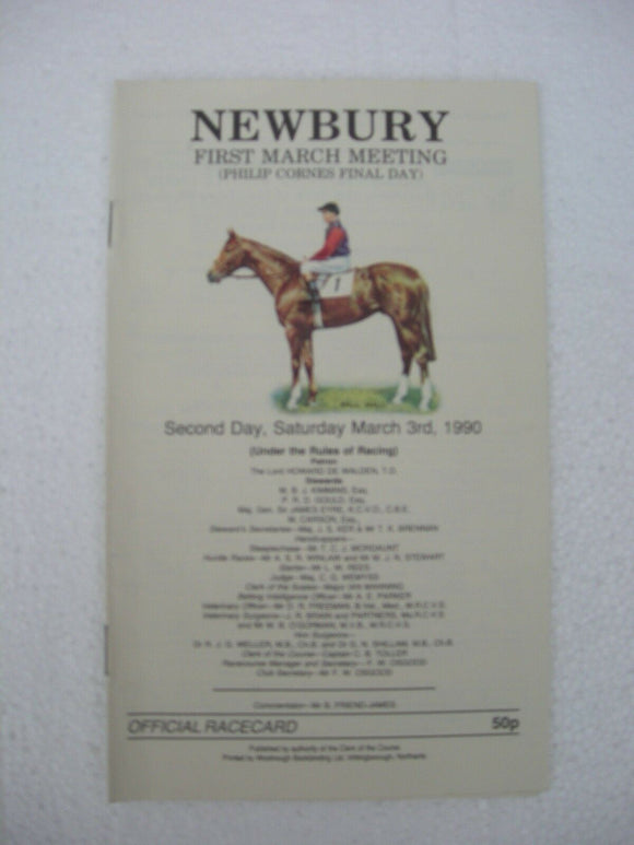 Horse racing - Race Card - Newbury - March 3 1990 -