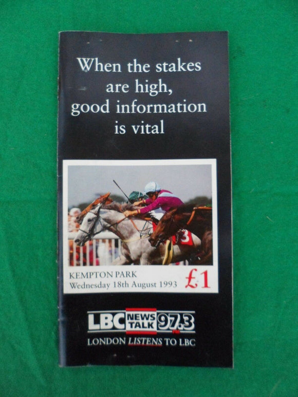 X - Horse racing - Race Card - Kempton - 18 August 1993
