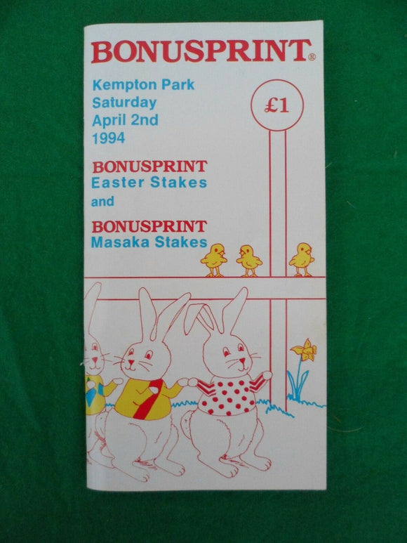 X - Horse racing - Race Card - Kempton - 2 April 1994 - Easter Stakes - Masaka
