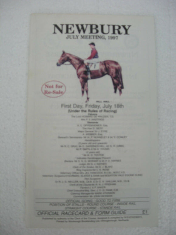 Horse racing - Race Card - Newbury - July 18 1997 -