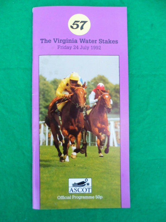 X - Horse racing - Race Card - Ascot - 24 July 1992 - Virginia Water stakes