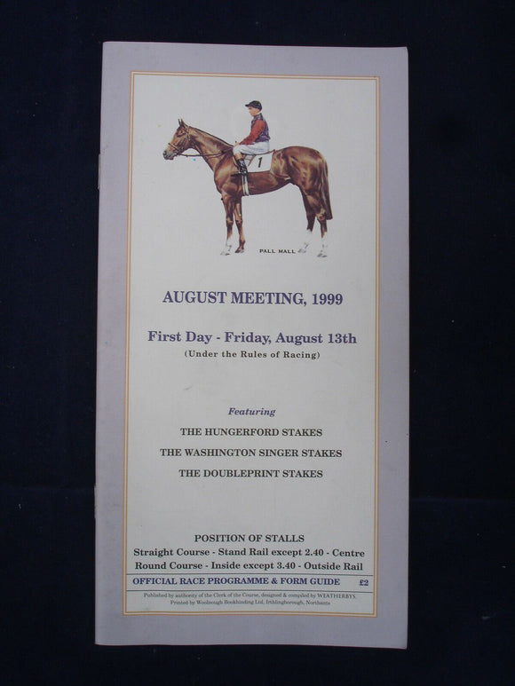 X - Horse racing - Race Card - Newbury - 13 August 1999 -