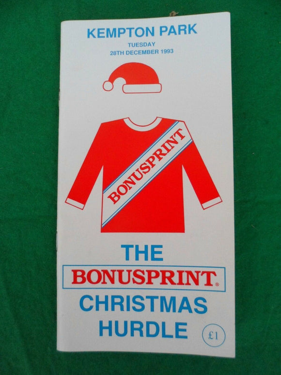 X - Horse racing - Race Card - Kempton - 28 December 1993 - Christmas Hurdle
