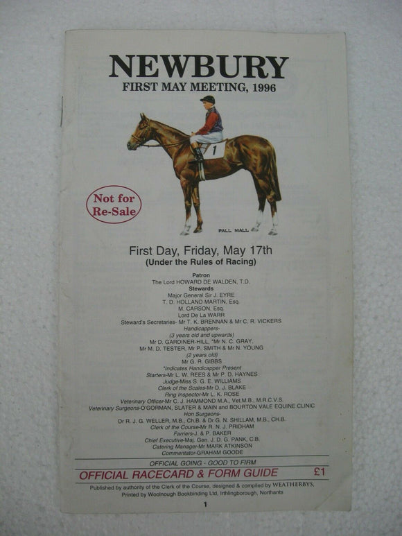 Horse racing - Race Card - Newbury - May 17 1996 -