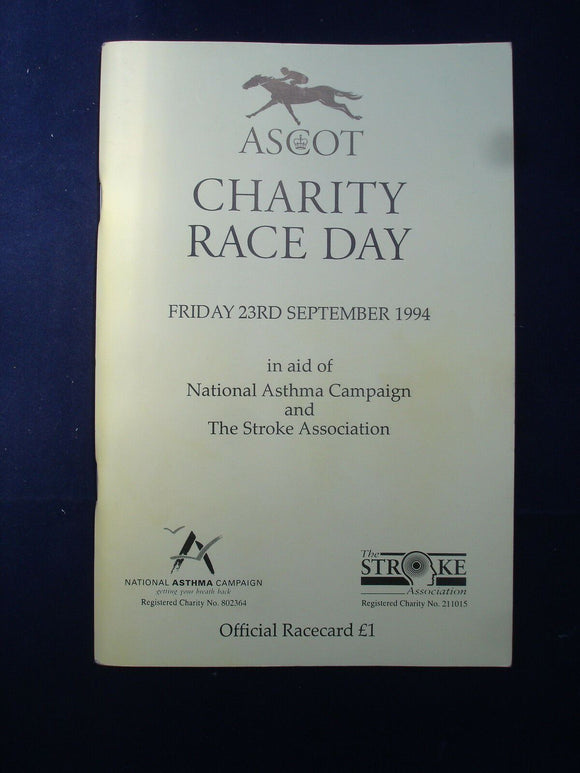 X - Horse racing - Race Card - Ascot - 23 September 1994 - Charity Race day