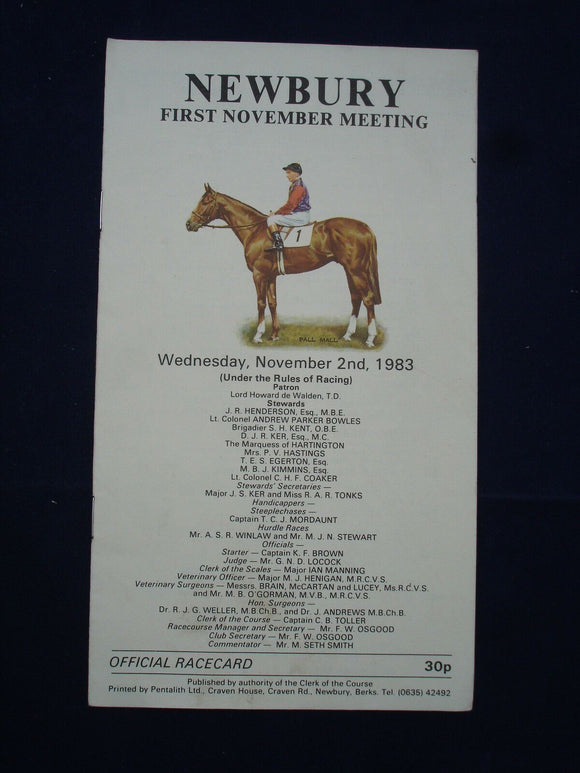 X - Horse racing - Race Card - Newbury - 2 November 1983