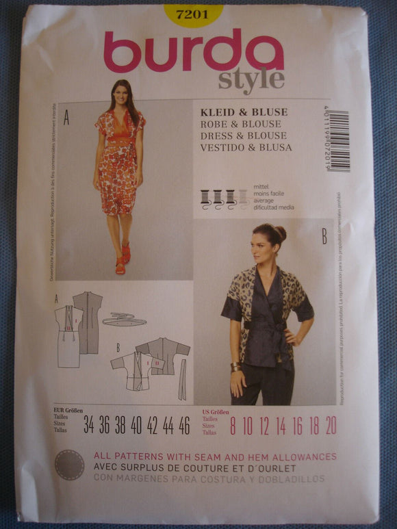 Burda Style 7201 sewing pattern Dress and blouse sizes european 34 - 46