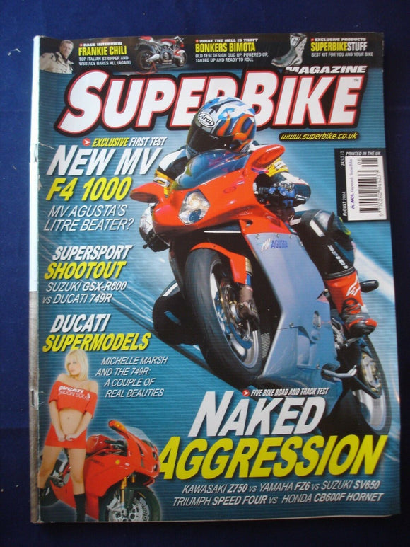 Super Bike - August 2004 - Ducati - Z750 - FZ6 - SV650 - CB600F Hornet