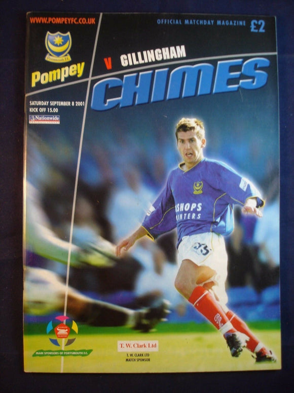 * Football Programme Portsmouth Pompey PFC v  Gillingham - 8 September 2001