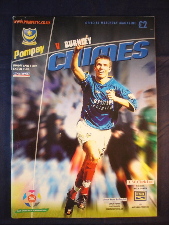 Football Programme Portsmouth Pompey PFC v Burnley - 1st April 2002