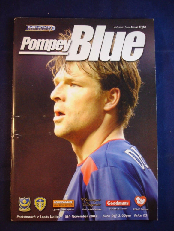 * Football Programme Portsmouth Pompey PFC v Leeds - 8 November 2003