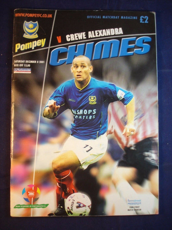 * Football Programme Portsmouth Pompey PFC v  Crewe - 8 December 2001